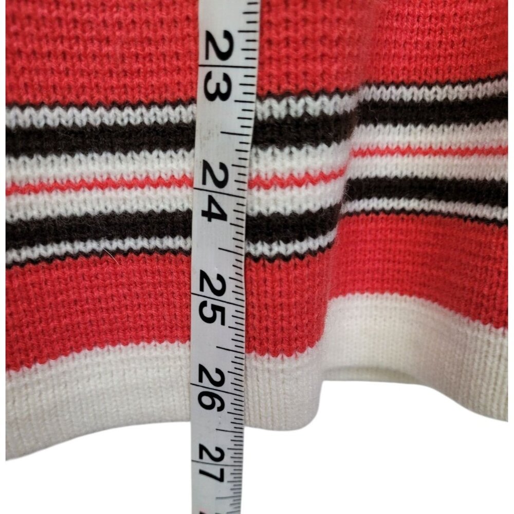 Vintage Full Fashioned Hand Loomed Womens Sweater S/M Coral White Black Stripe - Picture 8 of 14